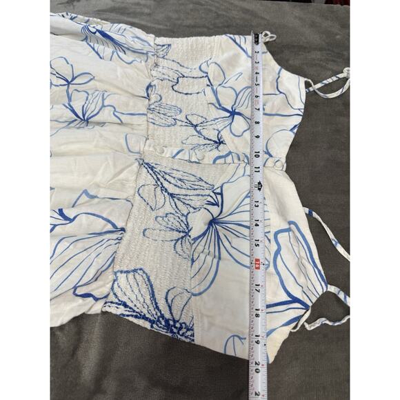 GAP 100% Linen Blue Floral Midi Dress Tie Straps Smocked Back Size XL - Picture 9 of 13